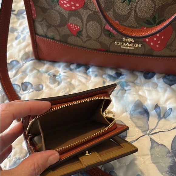 Coach Brown and Red Strawberry Print Tote Bag - Picture 4 of 9